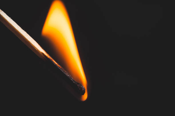 istock Burning wooden match close-up, on a black background. Isolate Macro shooting. 1450232355