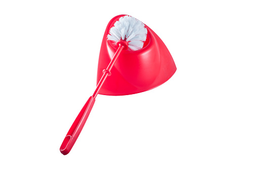 Red toilet brush on white background, isolate