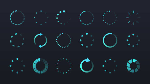 ilustrações, clipart, desenhos animados e ícones de conjunto de símbolos de carregamento - downloading computer data exchanging