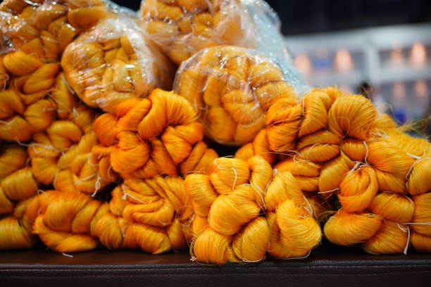 The silk yarn is obtained from a silkworm in market