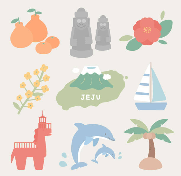 Korea Jeju Island symbol character illustration vector set. Korea Jeju Island symbol character illustration vector set. jeju city stock illustrations