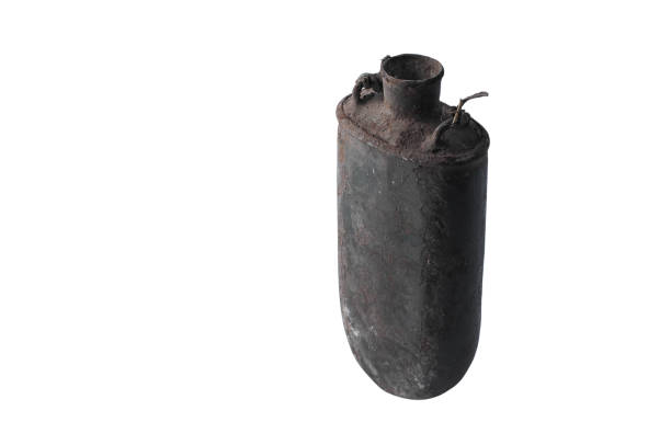 istock Old military dirty flask food and beverage storage container, isolate 1450234590