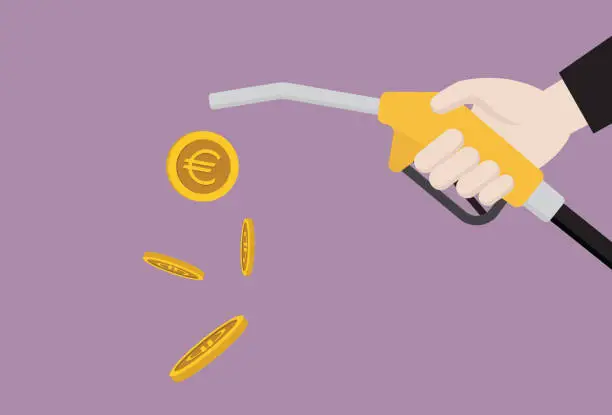 Vector illustration of Gasoline fuel nozzle with a Euro coin