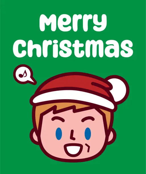 Vector illustration of Father wearing a Santa hat wishes You a Merry Christmas