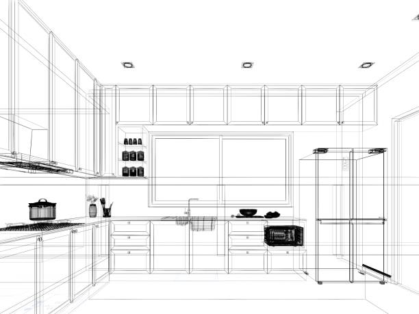 istock abstract sketch design of kitchen room, 3d rendering 1450236444