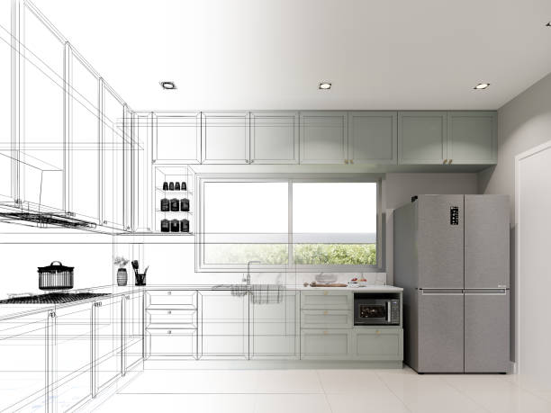 istock abstract sketch design of kitchen room, 3d rendering 1450236445