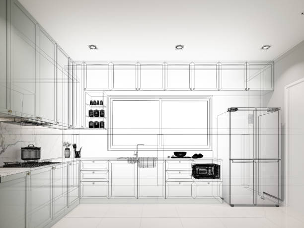 istock abstract sketch design of kitchen room, 3d rendering 1450236452