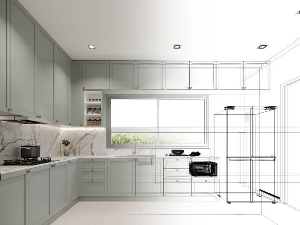 istock abstract sketch design of kitchen room, 3d rendering 1450236453