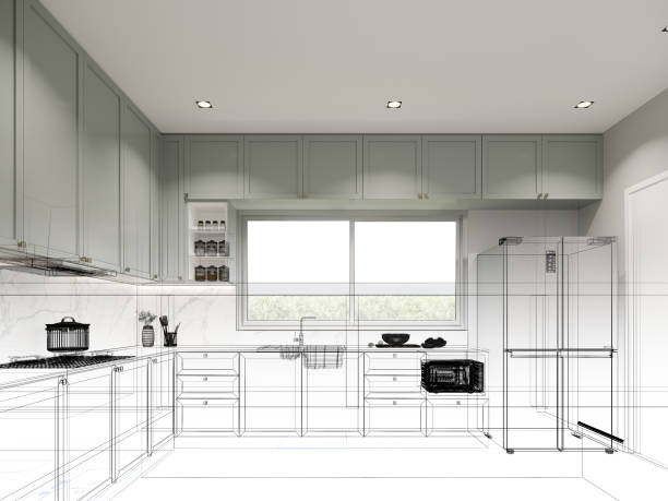 istock abstract sketch design of kitchen room, 3d rendering 1450236454