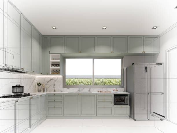 istock abstract sketch design of kitchen room, 3d rendering 1450236464