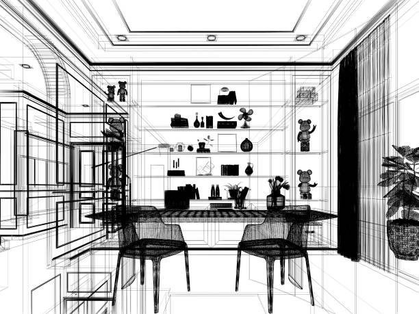 istock sketch design of interior working room, 3d rendering 1450236528