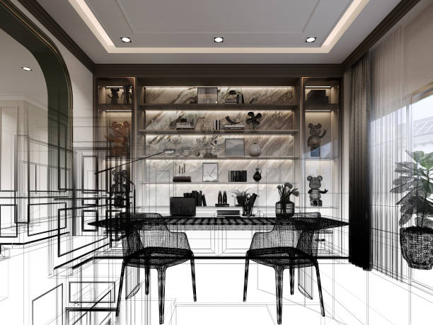 istock sketch design of interior working room, 3d rendering 1450236529