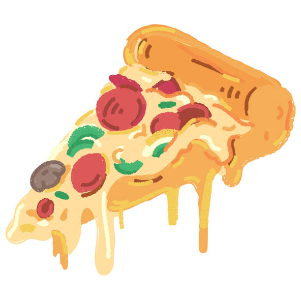 치즈 피자 슬라이스 그림 스타일 벡터 일러스트 레이 션 - pizza illustration and painting italian cuisine salami stock illustrations