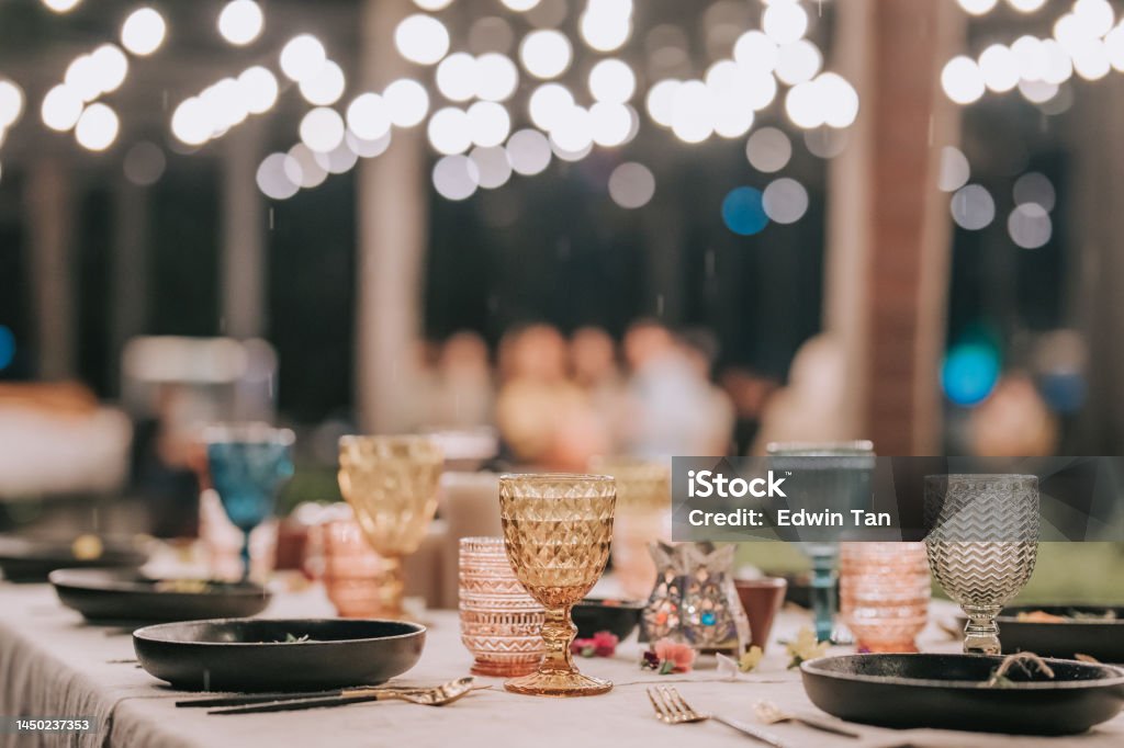 Outdoor Fine Dining Table Setting Restaurant Stock Photo