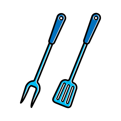 spatula and fork, barbeque grill
