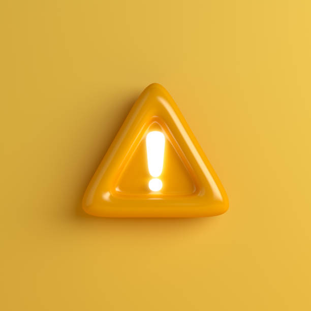Yellow triangle warning sign exclamation mark, 3D rendering illustration