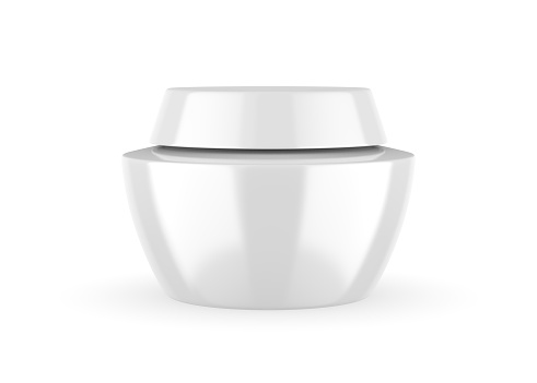 Blank cosmetics round plastic jar container for branding and mockup, 3d render illustration.