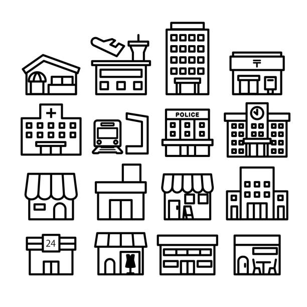 Building Icon Set Illustrations that can be used in various fields state school stock illustrations