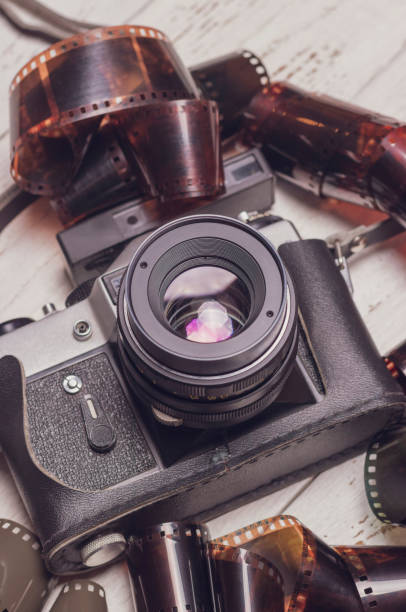 istock Old retro camera with lens flare 1450243831