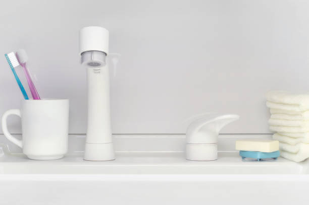 istock Washing Stand with Towel & Toothbrushes 1450248070