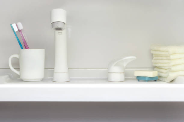 istock Washing Stand with Towel & Toothbrushes 1450248082