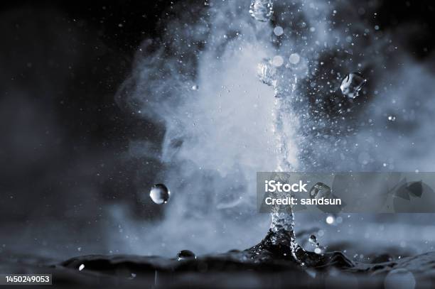 Steam Splash Boiling Water Splash With Steam On Black Background Closeup Stock Photo ...