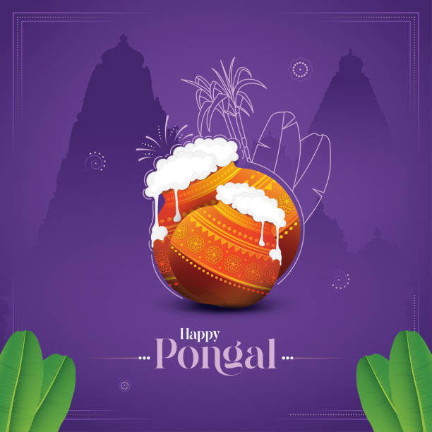 Happy Pongal Background Design Template South Indian Religious Festival Happy Pongal Background Design Template Vector Illustration happy pongal pics stock illustrations