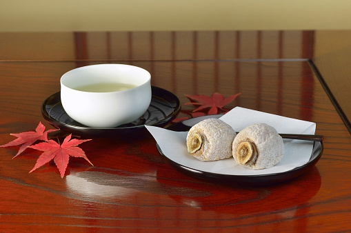 Hoshi-Gaki & A Cup of Green Tea on the Table/Studio Shot