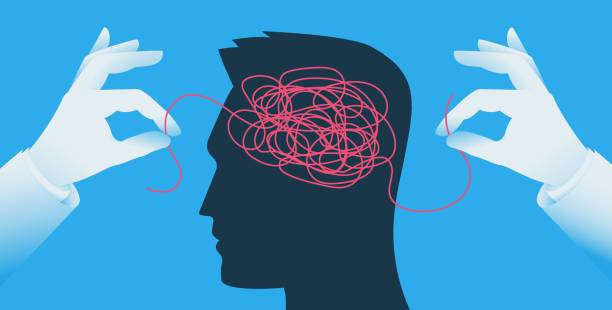 istock Doctor unraveling tangled threads in head illustration. 1450250260