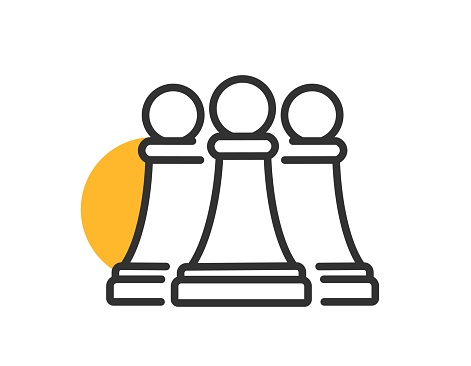 Pawns color icon. Chess pieces, metaphor for planning, strategy and tactics. Goal setting and vision for future. Sports and competitions. Cartoon flat vector illustration