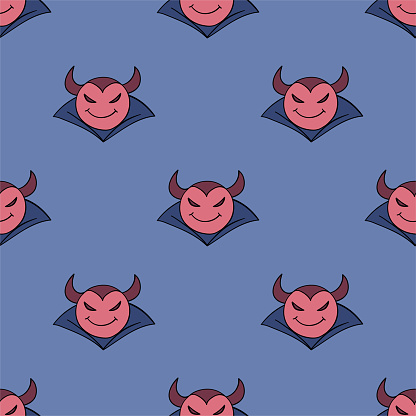 Blue Devil Pattern Devil Vector Seamless Pattern Cute Repeat Background For Textile Design ...