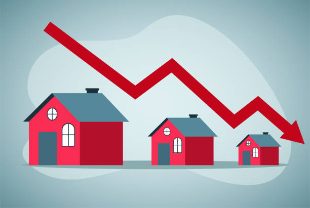 ilustrações de stock, clip art, desenhos animados e ícones de housing price falling down - price drop