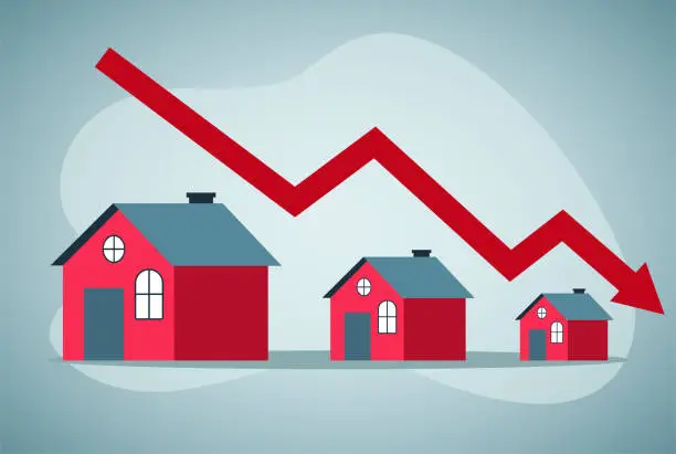 Vector illustration of Housing price falling down