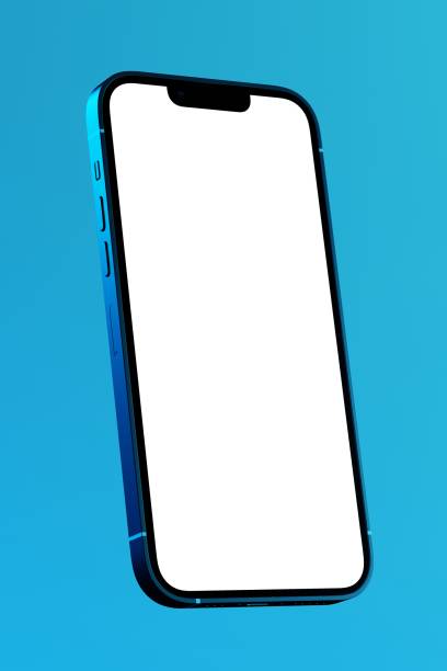 istock Smartphone with white glowing blank screen with neon lighting, mockup close-up view, copy space. 3d render 1450259756