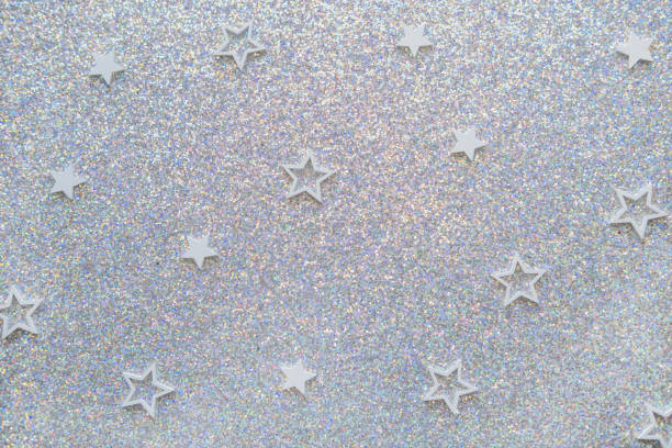 Gray glitter party background wihh white stars. shine Christmas banner