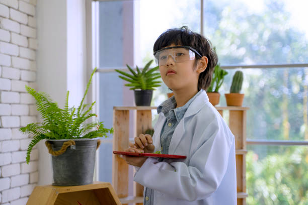 Leisure at home. gardening.  Grandfather and grandson stay together at home.