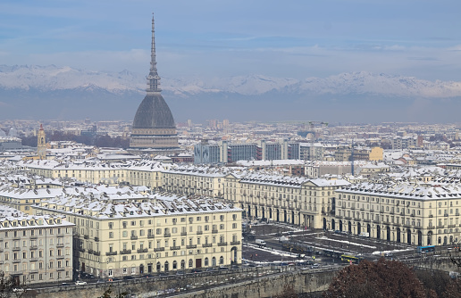 View of Turin from Monte dei Cappuccini after a snowfall