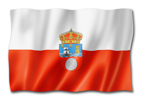Cantabria province flag, Spain waving banner collection. 3D illustration