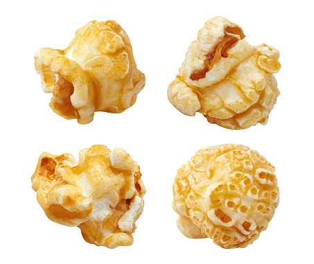 Caramel popcorn collection, isolated on white background