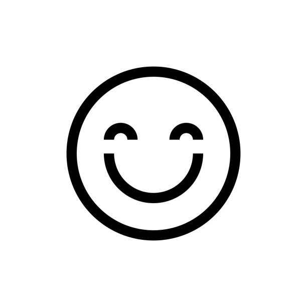 ilustraciones, imágenes clip art, dibujos animados e iconos de stock de emoticono icono de línea, diseño, pixel perfecto, trazo editable. sonreír. - cara sonriente antropomórfica