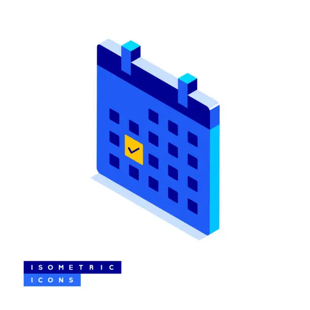 Vector illustration of Calendar, Schedule Isometric Icon Concept and Three Dimensional Design. Time Management, Day, Year, Diary, Annual Event, Mont.