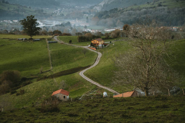 Scattered houses in a rural area in Cantabria, Spain