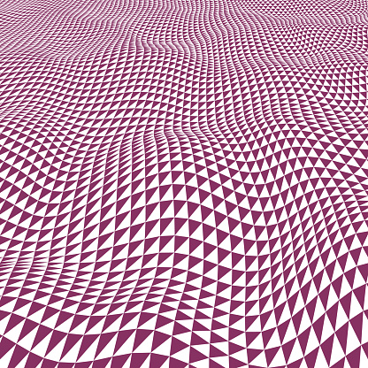 Red 3D surface of checked waves of warped triangles, with perspective