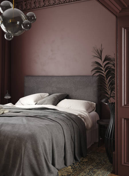 istock Beautiful dark bedroom interior background 1450274799