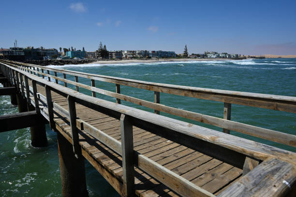 A view of the Swakopmund coastline from the Pier 7 in Swakopmund, Namibia