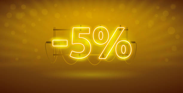 Bекторная иллюстрация Светящийся неоновый баннер с 5-процентной скидкой