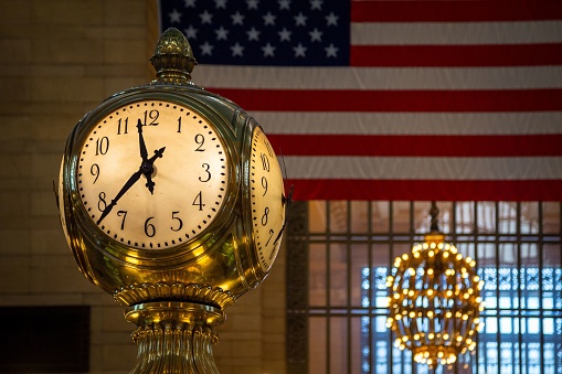 New York City, United States – August 20, 2019: Clock faces over the main concourse of Grand Central Terminal in New York City.