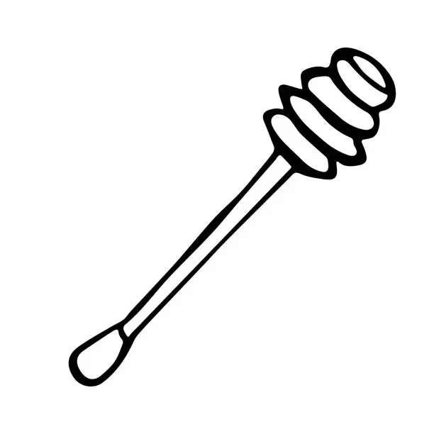 Vector illustration of Hand drawn honey dipper clipart. Wooden stick doodle.