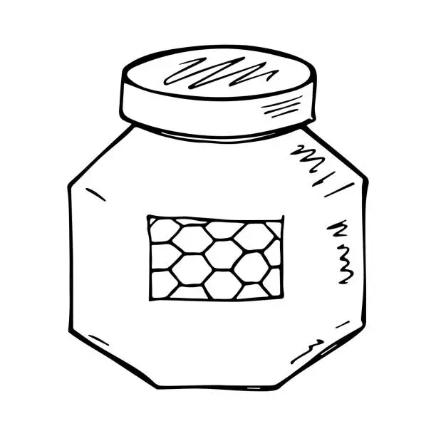 Vector illustration of Hand drawn honey jar clipart. Healthy natural organic product doodle.