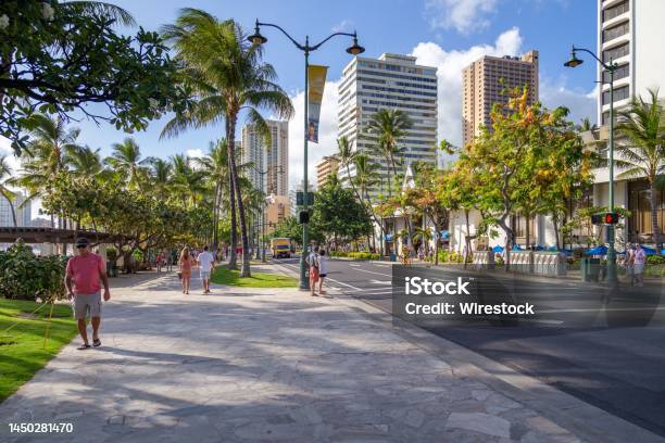 Kalakaua Avenue A Busy Road Along Waikiki Beach In Honolulu Hawaii Stock Photo - Download Image Now